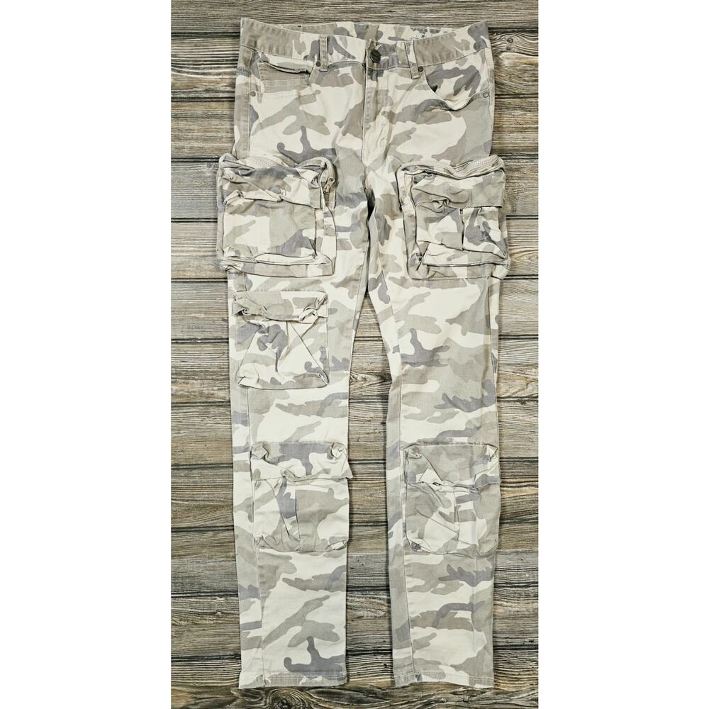 Smoke Rise Pants Mens 32x32 Tan Cream Camo Cargo Stretch Denim Jeans Skinny Fit